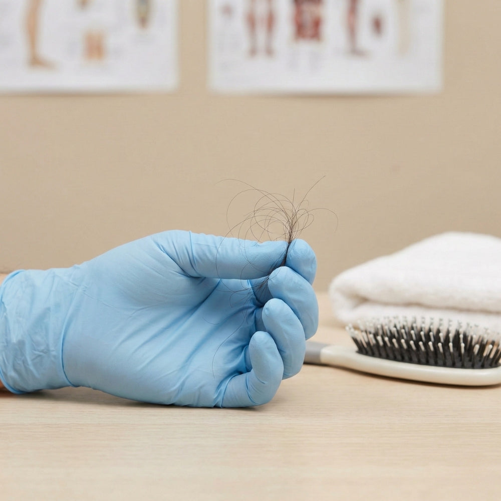 Uitgevallen haren in de hand, kenmerkend voor diffuse haaruitval zoals telogeen effluvium.
