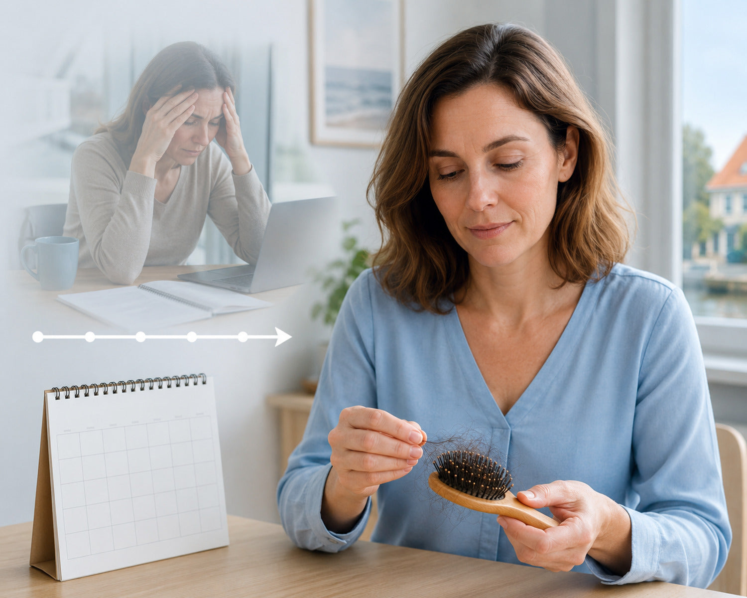 Vrouw merkt diffuse haaruitval enkele maanden na een mogelijke trigger